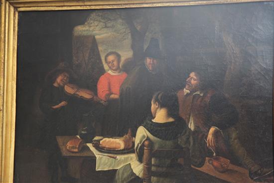 Flemish School Musician and onlookers around the table, 15.5 x 19.5in.